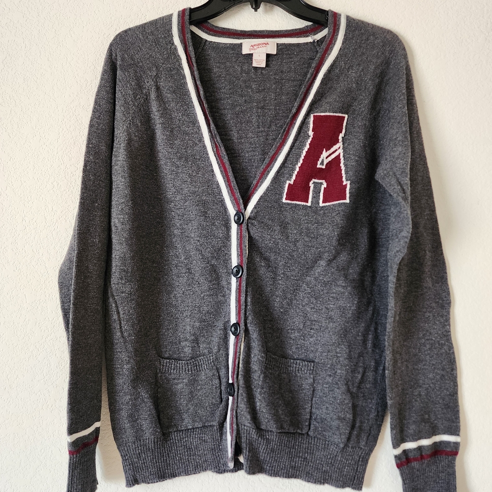 Arizona Jean Company Juniors Charcoal Cardigan Burgundy Accent Size Large